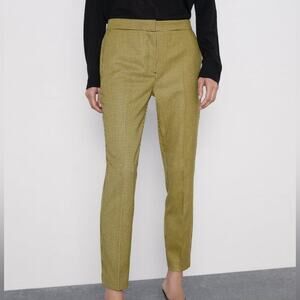 Zara Houndstooth Plaid Checkered Yellow Black Tapered Ankle Straight Pants M